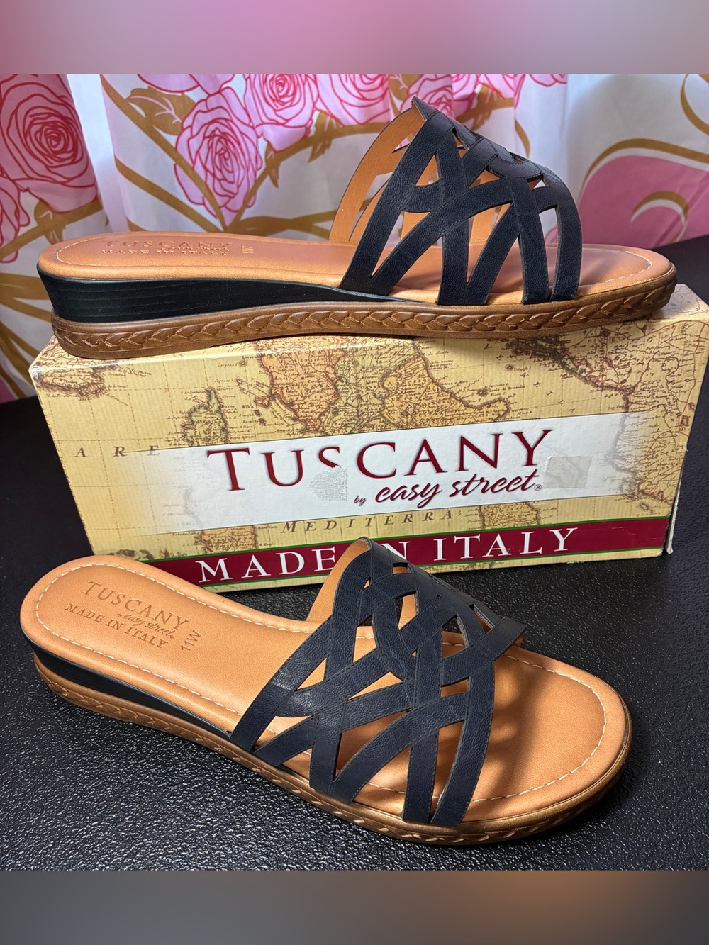 Tuscany by Easy Street Black Woven Slide Sandals